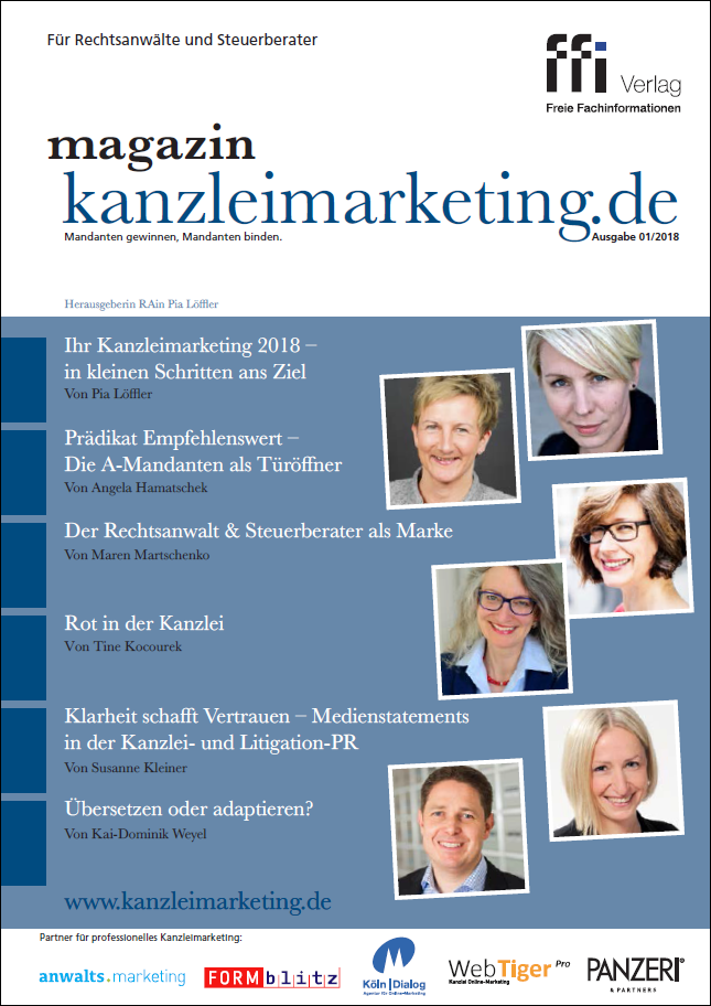 Cover eMagazin kanzleimarketing.de 01/2018